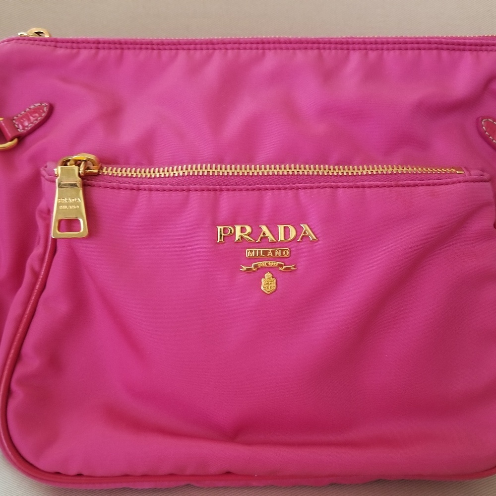 Prada pink nylon with patent leather strap